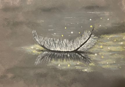 White feather on reflective surface